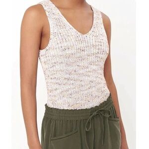 Ann Taylor LOFT Double V Sweater Tank Top Multi Ivory, Rust, Pink & Gold Sz SM P